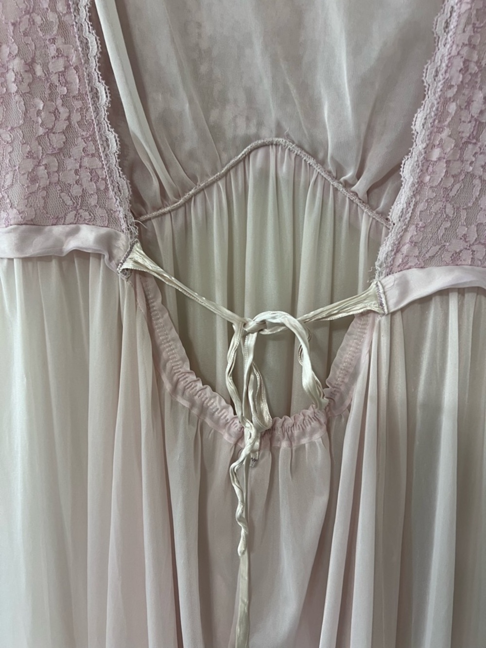 Vintage Sheer Pink Lace Nightgown Open Back Romantic Cottagecore Maxi Dress - Picture 8 of 11